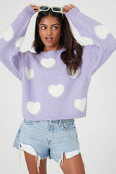 Forever 21 Knit Women's Heart Print Sweater Blue/Multi