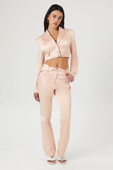 Forever 21 Women's Satin Straight Pants Light Peach