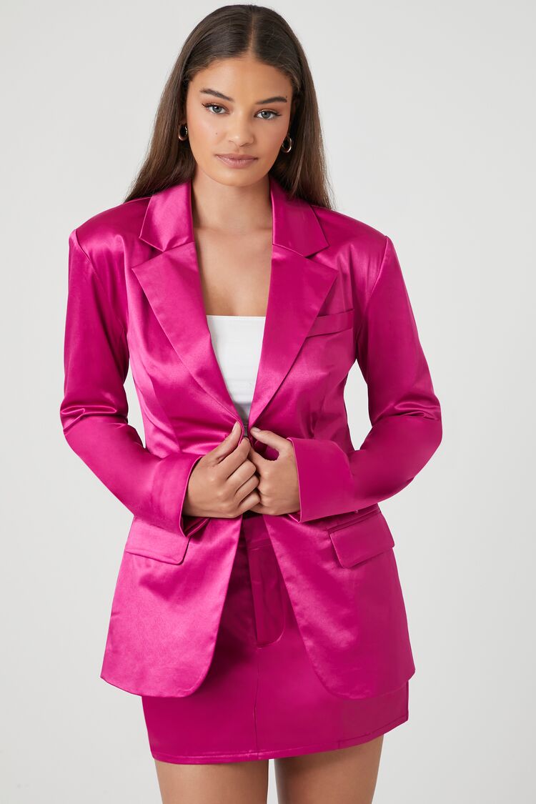 Forever 21 Women's Satin Notched Blazer Fuchsia