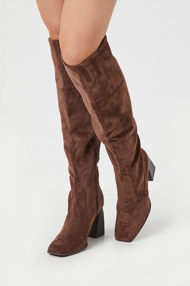 Forever 21 Women's Faux Suede Block Heel Boots Brown