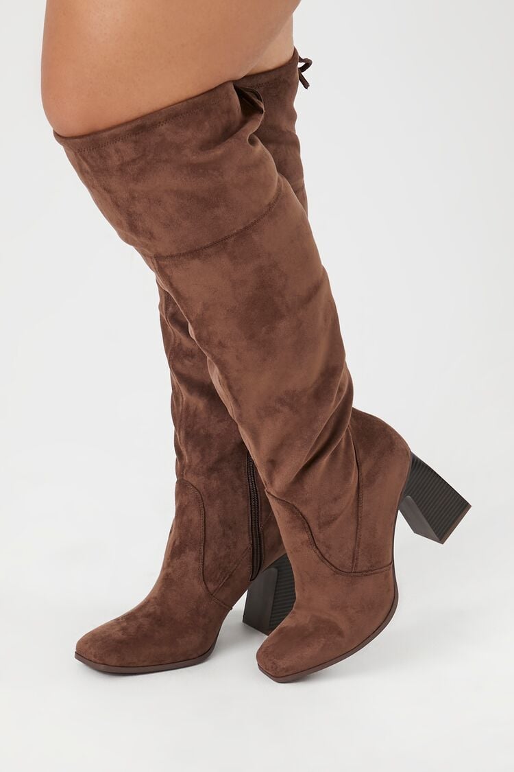 Forever 21 Women's Faux Suede Block Heel Boots (Wide) Brown