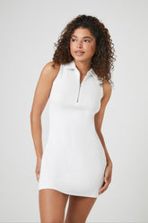 Forever 21 Women's Ribbed Knit Half-Zip Mini Spring/Summer Dress White