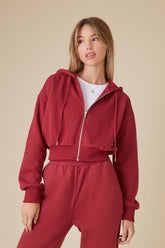 Forever 21 Women's Uniform Fleece Zip-Up Hoodie Sweatshirt Burgundy