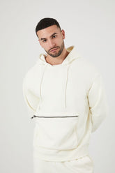 Forever 21 Men's Zip-Pocket Fleece Hoodie Sweatshirt Cream