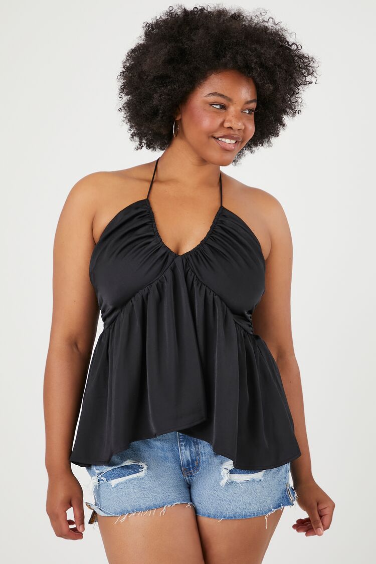 Forever 21 Plus Women's Flowy Chiffon Halter Top Black