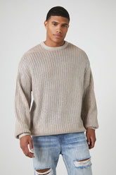 Forever 21 Knit Men's Metallic Drop-Sleeve Sweater Taupe/Silver