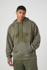 Forever 21 Men's French Terry Star Hoodie Sweatshirt Olive