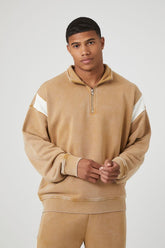 Forever 21 Men's French Terry Quarter-Zip Pullover Light Brown/Cream