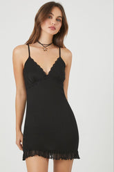 Forever 21 Women's Lace-Trim Mesh Cami Spring/Summer Dress Black