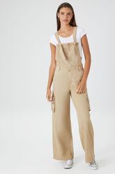 Forever 21 Women's Canvas Cargo Wide-Leg Overalls Tan