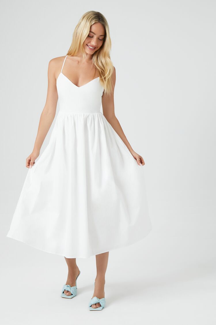 Forever 21 Women's Poplin Crisscross Midi Spring/Summer Dress White