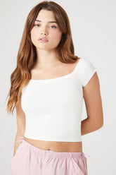 Forever 21 Women's Cotton Off-the-Shoulder Cropped T-Shirt White