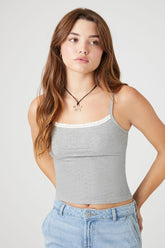 Forever 21 Women's Ribbed Lace-Trim Cropped Cami Heather Grey