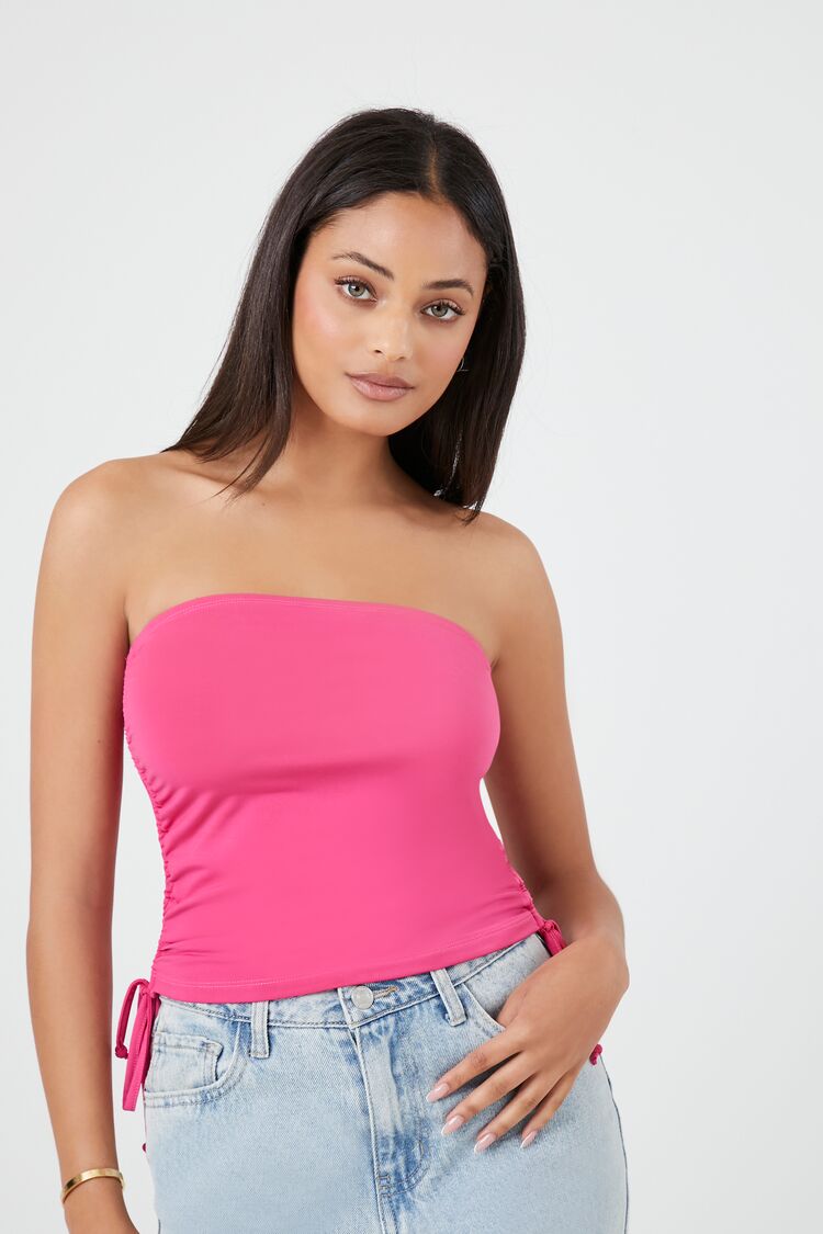 Forever 21 Women's Ruched Drawstring Tube Top Pink