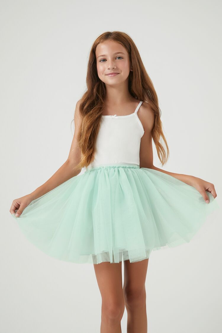 Forever 21 Girls Tulle Knit Skirt (Kids) Mint