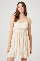 Forever 21 Women's Lace-Trim Flounce Mini Dress Sand