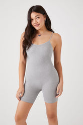 Forever 21 Women's Fitted Rib-Knit Cami Romper Grey