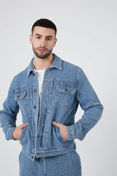 Forever 21 Men's Jacquard Trucker Trucker Jacket Light Denim