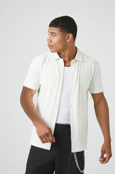 Forever 21 Men's Textured Ribbed Knit Button-Down Shirt Cream