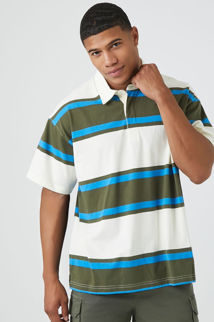 Forever 21 Men's Striped Short-Sleeve Polo Shirt Cream/Multi