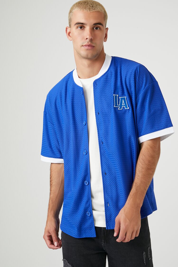 Forever 21 Men's LA Patch Baseball Jersey Midnight/Multi