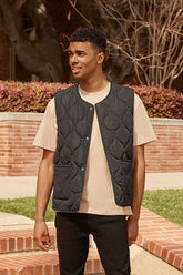 Forever 21 Men's Quilted Button-Up Vest Black