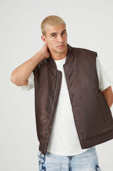 Forever 21 Men's Zip-Up Ribbed-Trim Vest Cocoa