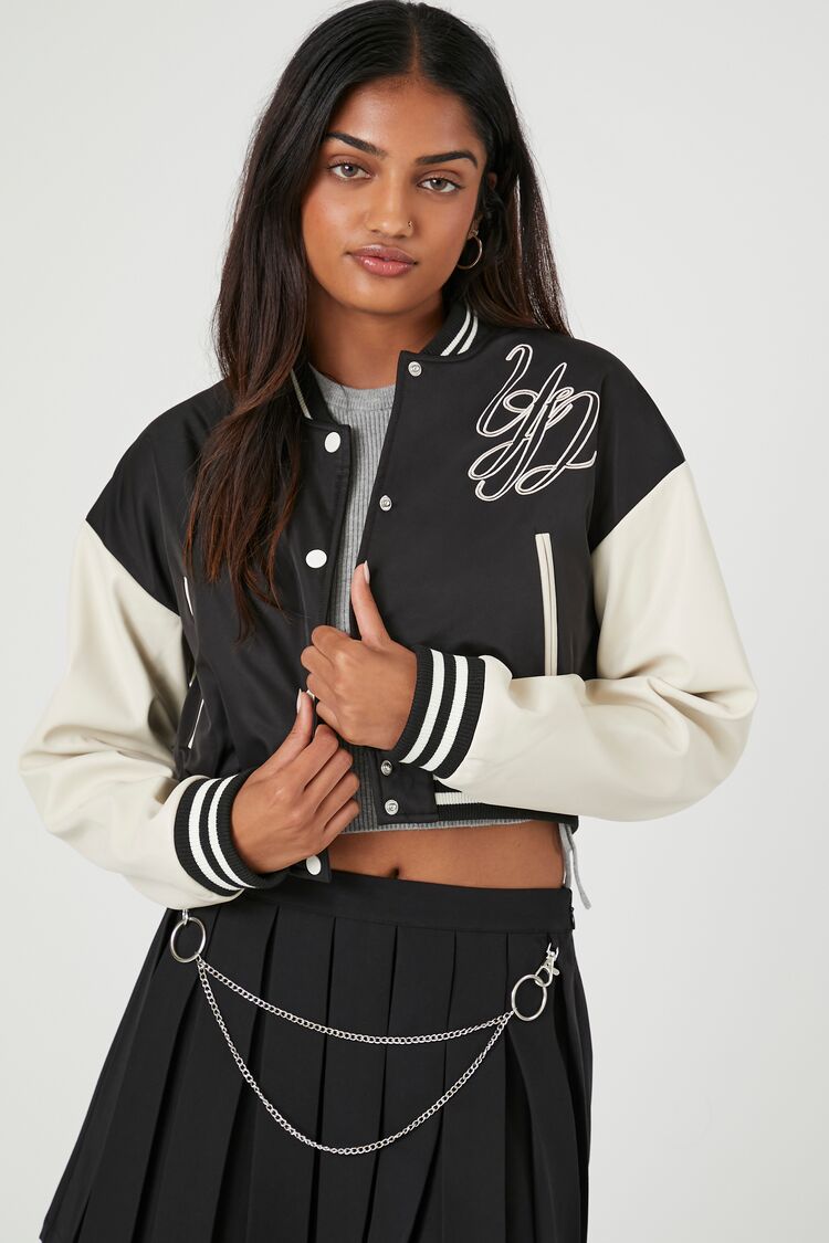 Forever 21 Women's Varsity Letterman Jacket Black/Multi