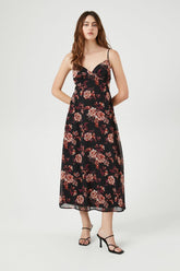 Forever 21 Women's Chiffon Floral Surplice Midi Spring/Summer Dress Black/Multi