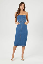 Forever 21 Women's Denim Tube Midi Spring/Summer Dress Medium Denim