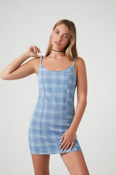 Forever 21 Women's Plaid Cami Mini Spring/Summer Dress Light Denim