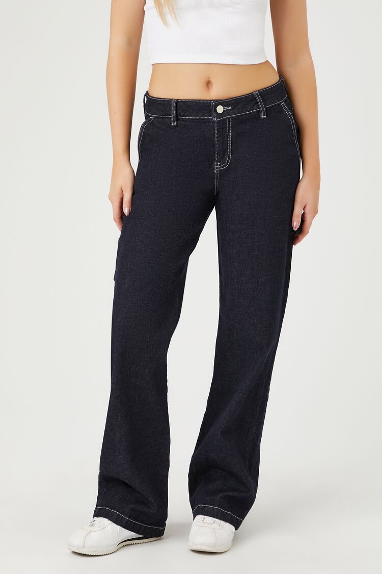 Forever 21 Women's Baggy High-Rise Jeans Dark Denim