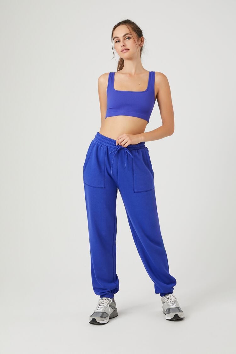 Forever 21 Women's Active French Terry Joggers Blue Jewel