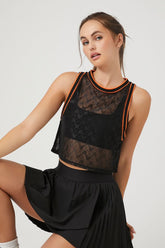 Forever 21 Women's Active Sheer Mesh Cropped Tank Top Black/Sunset