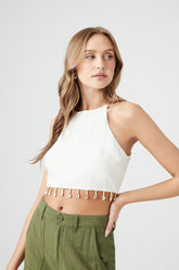 Forever 21 Women's Seashell-Fringe Cropped Cami White