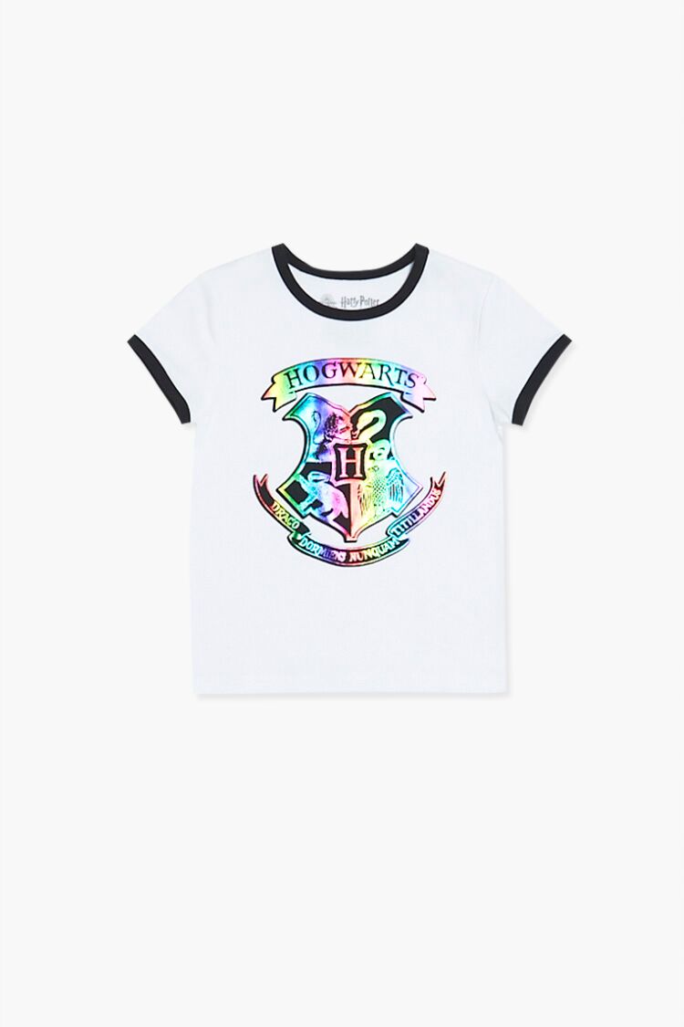 Forever 21 Girls Hogwarts Striped Ringer T-Shirt (Kids) White/Multi