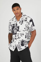 Forever 21 Men's Rayon Skull Graphic Shirt White/Black