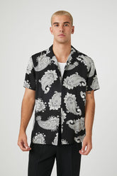 Forever 21 Men's Rayon Paisley Print Shirt Black/White