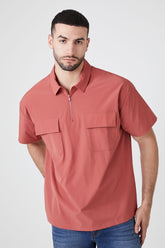 Forever 21 Men's Nylon Quarter-Zip Shirt Rust