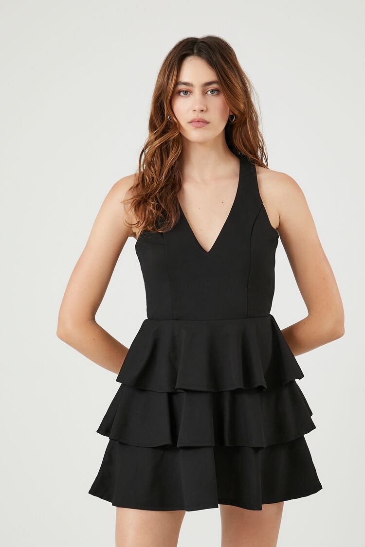 Forever 21 Women's Tiered Cutout Fit & Flare Dress Black