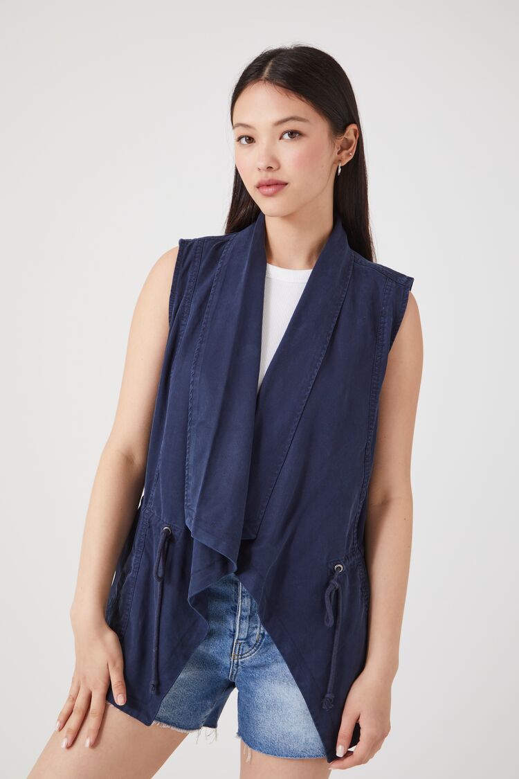 Forever 21 Women's Chambray Open-Front Vest Navy