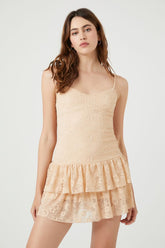 Forever 21 Women's Lace Drop-Waist Mini Dress Oatmeal