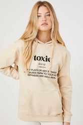 Forever 21 Women's Toxic Graphic Fleece Hoodie Sweatshirt Beige/Multi