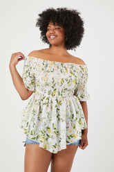 Forever 21 Plus Women's Floral Off-the-Shoulder Top White/Multi