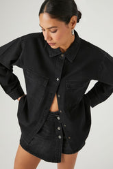 Forever 21 Women's Denim Long-Sleeve Shirt Washed Black