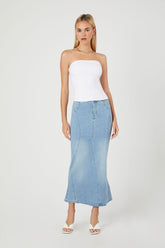 Forever 21 Women's Denim A-Line Maxi Skirt Light Denim