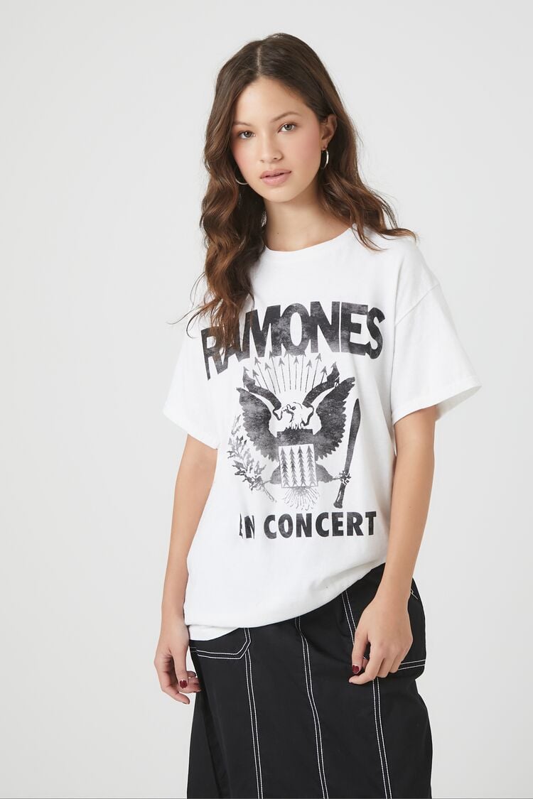 Forever 21 Women's Oversized Ramones Graphic T-Shirt White/Black