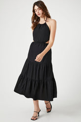 Forever 21 Women's Tiered Halter Midi Spring/Summer Dress Black