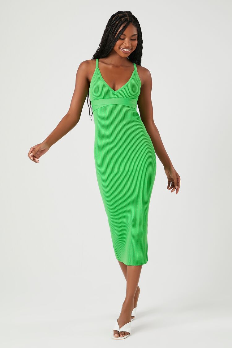 Forever 21 Women's V-Neck Cami Midi Dress Green