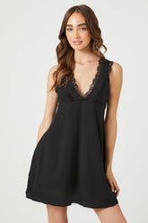 Forever 21 Women's Jacquard Lace-Trim Mini Dress Black